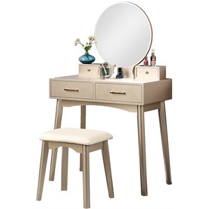 roundhill furniture liannon solid rubber wood vanity and stool set