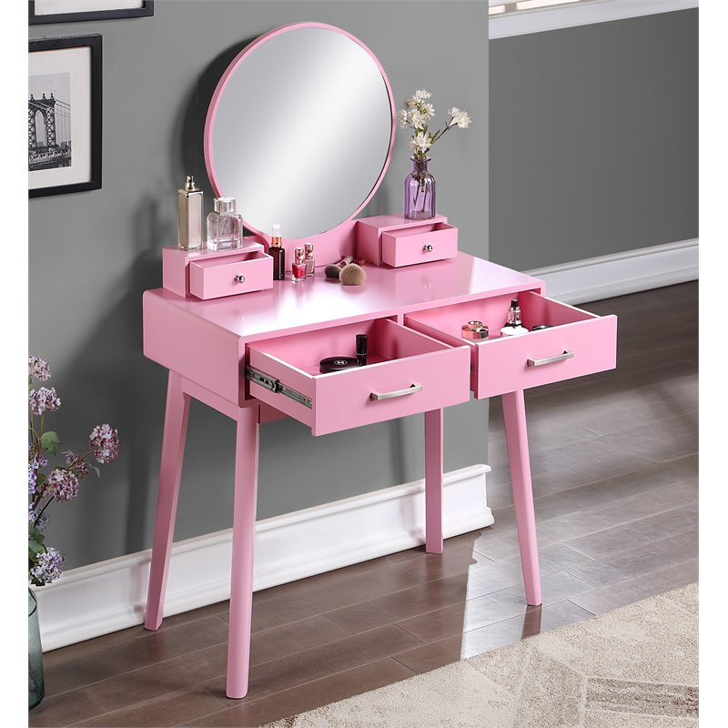 Roundhill Furniture Liannon Solid, Pink Mirror Dresser Set