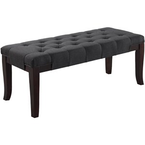 roundhill furniture linon faux leather tufted and wood bench