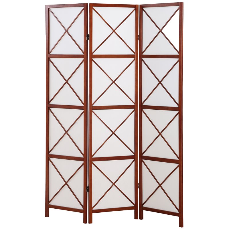 Roundhill Furniture Paper and Wood 3-Panel Screen Room Divider in Walnut