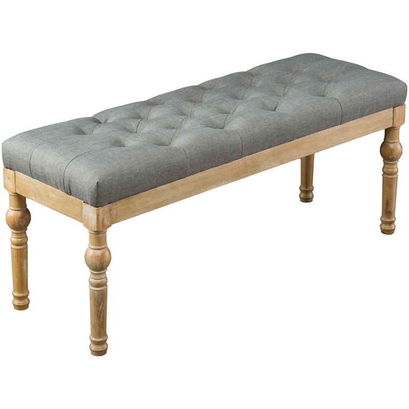 Roundhill Furniture Habit Solid Wood ButtonTufted Dining Bench in Gray