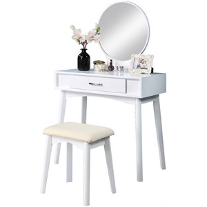 roundhill furniture maly solid rubber wood vanity and stool set