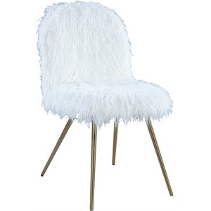 roundhill furniture ravni faux fur accent chair with gold legs in white
