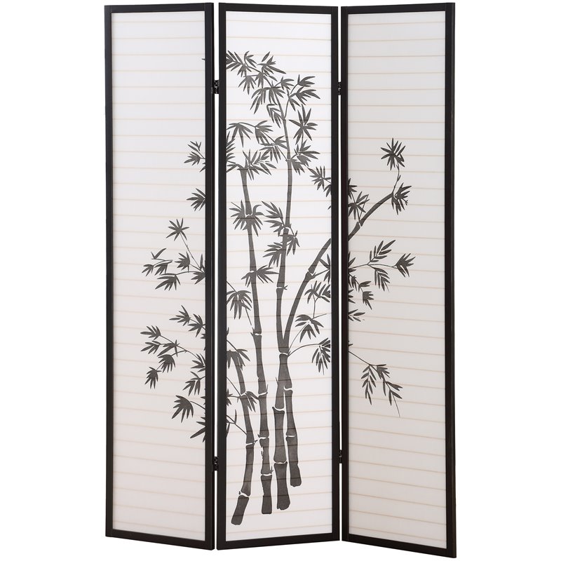 Roundhill Furniture 3-Panel Oriental Shoji Screen/Room Divider in Black