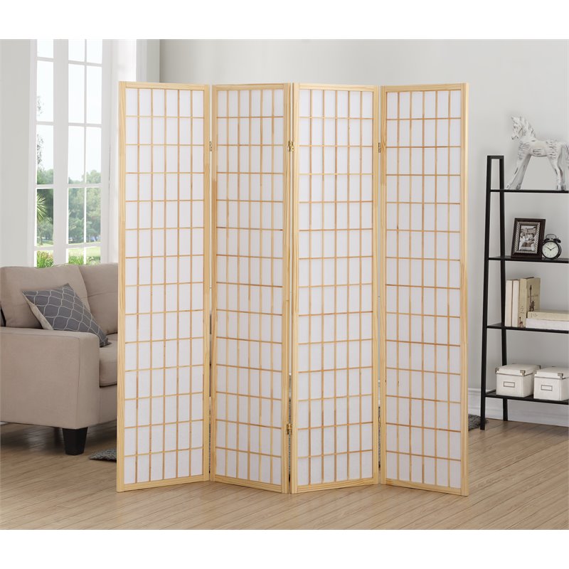 Roundhill Furniture Roland 4 Panel Oriental Shoji Screen/Room Divider in Natural