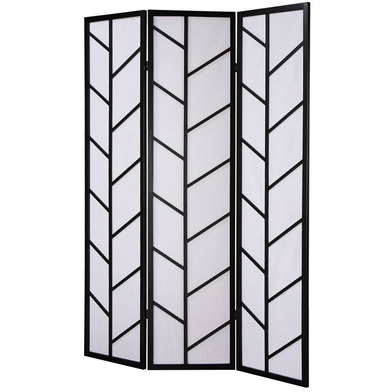 Roundhill Furniture Paper and Wood 3-Panel Climbing Screen Room Divider in Black
