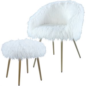 roundhill furniture ravni faux fur accent armchair ottoman set white/rose gold