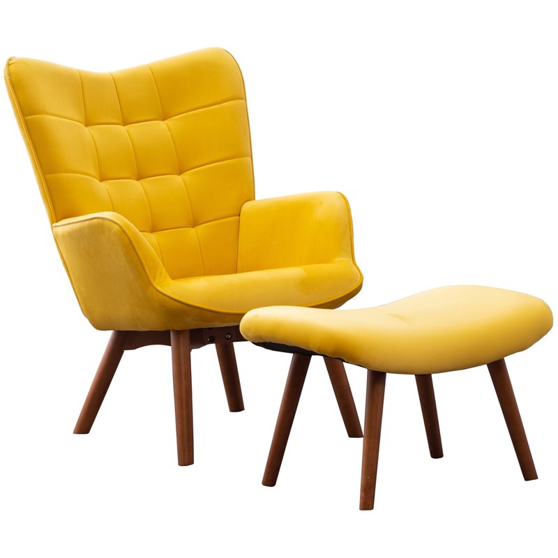 Roundhill Furniture Leiria Velvet Tufted Accent Chair with Ottoman in