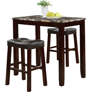roundhill furniture 3pc counter glossy print marble breakfast table set espresso