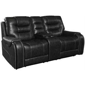 roundhill furniture rowena faux leather reclining loveseat with console in smoke