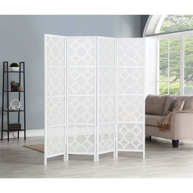Roundhill Furniture Quarterfoil infused Diamond 4-Panel Room Divider in White