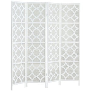 roundhill furniture quarterfoil infused diamond 4-panel room divider in white