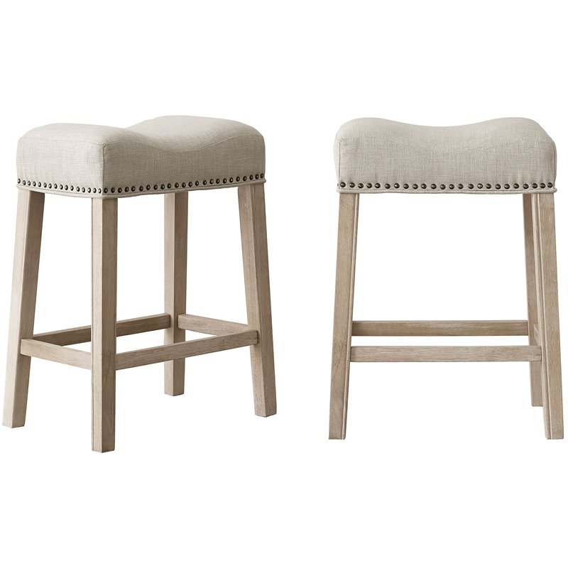 Roundhill Furniture Coco Upholstered Backless Saddle Seat Counter Stools 24 Height Set of 2 Gray
