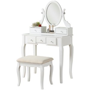 roundhill furniture ashley wood make-up vanity table and stool set