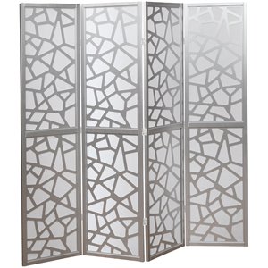 roundhill furniture giyano rice paper/wood 4-panel screen room divider in sliver