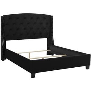 roundhill furniture summit velvet tufted wingback bed with nailhead black