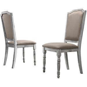 roundhill furniture iris wood dining chair in weathered white/beige (set of 2)