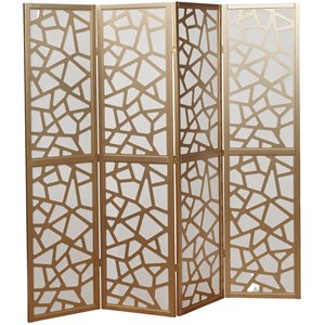 roundhill furniture giyano rice paper/wood 4-panel screen room divider in gold