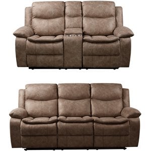 roundhill furniture ensley faux leather reclining sofa and loveseat in sand