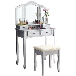 roundhill furniture sanlo wood vanity make up table and stool set
