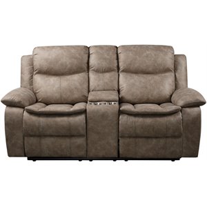 roundhill furniture ensley faux leather manual reclining loveseat in sand