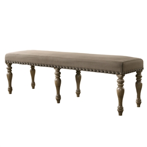 birmingham microfiber upholstered bench with nail head trim in driftwood finish