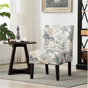 capa print fabric armless contemporary accent chair in blue leaves