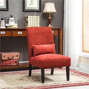 pisano contemporary chenille fabric armless accent chair with pillow in red
