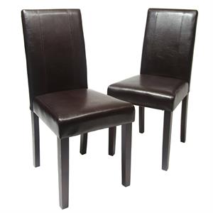 roundhill urban style solid wood leatherette parson chair in brown(set of 2)