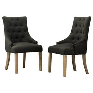 Charcoal Tufted Solid Wood Wingback Hostess Chairs with Nail Heads Set of 2