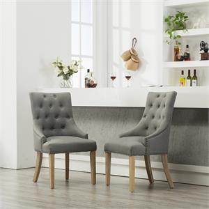 grey button tufted solid wood wingback hostess chairs with nail heads set of 2
