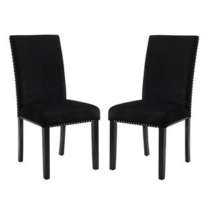 Cobre Contemporary Velvet Dining Chair with Nailhead Trim(Set of 2) in Black