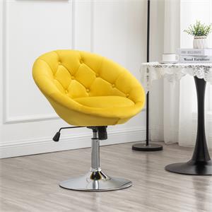 noas velvet upholstered tufted back swivel accent chair in yellow