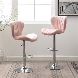Ellston Upholstered Adjustable Swivel Barstools in Pink(Set of 2)