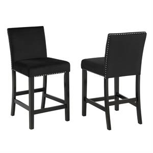 Cobre Contemporary Velvet Counter Stool with Nailhead Trim(Set of 2) in Black
