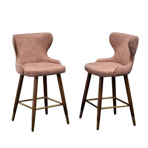 Nevis Mid-century Modern Tufted Nailhead Trim Counter Stool (Set of 2) in Pink