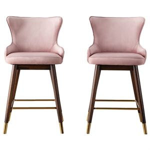 Leland Fabric Upholstered Counter Height Wingback Stools(Set of 2) in Pink