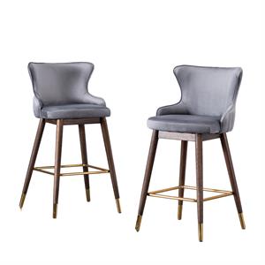Leland Fabric Upholstered Wingback Bar Stools(Set of 2) in Gray