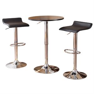 baxton adjustable height bar table with 2 adjustable swivel stools set in black