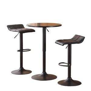 belham round adjustable height bar table with 2 swivel stools in black