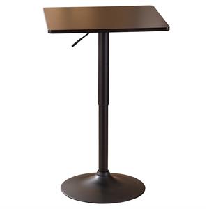 belham square wood and metal adjustable height bar table in black