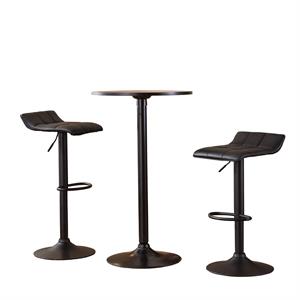 belham black round  metal bar table with 2 swivel stools in black