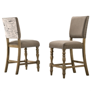 breda antique gray finish upholstered nailhead dining chair(set of 2)