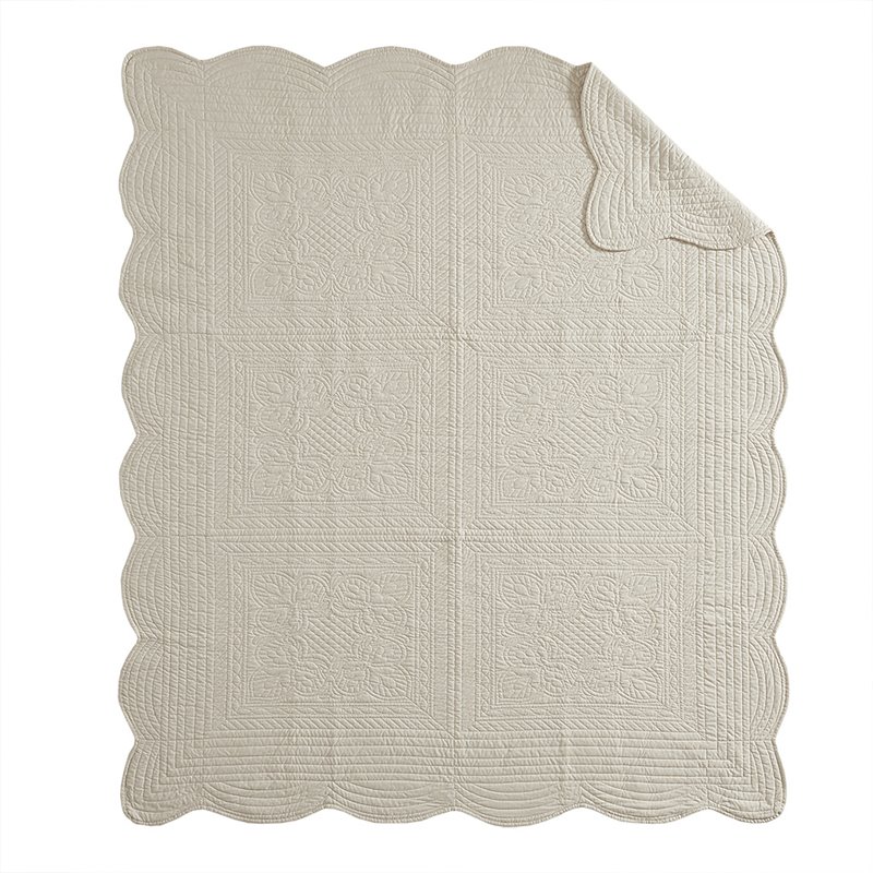 Madison Park Fabric Oversized Quilted Throw with Scalloped Edges in Cream