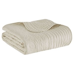 Madison Park Fabric Oversized Quilted Throw with Scalloped Edges in Cream