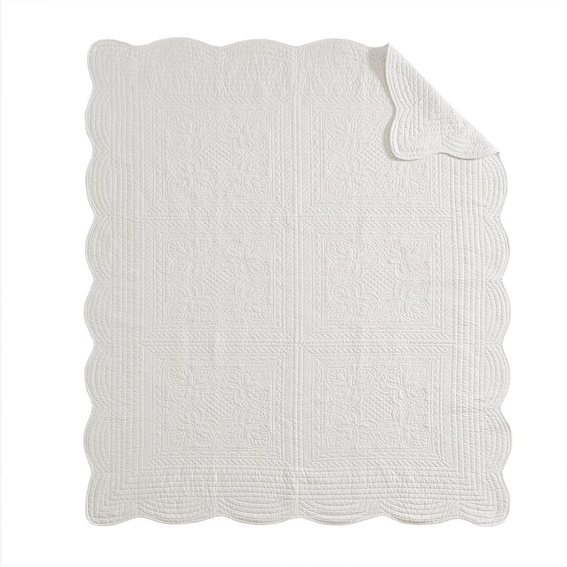 Madison Park Fabric Oversized Quilted Throw with Scalloped Edges in White