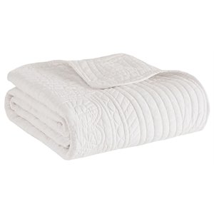 Madison Park Fabric Oversized Quilted Throw with Scalloped Edges in White