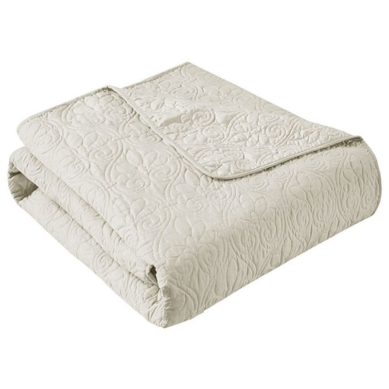 Madison Park Traditional Fabric Oversized Quilted Throw in Ivory
