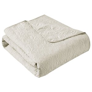 Madison Park Traditional Fabric Oversized Quilted Throw in Ivory