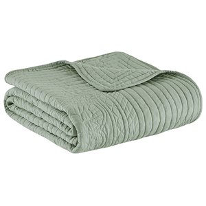 Madison Park Cotton Oversized Quilted Throw with Scalloped Edges in Green